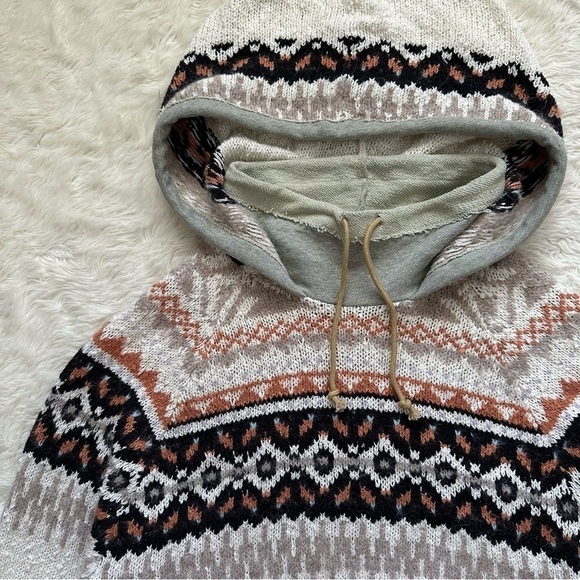 Free People Hoodie Inverness Pullover Sweater Cropped Long Sleeve Oatmeal S - Picture 6 of 12